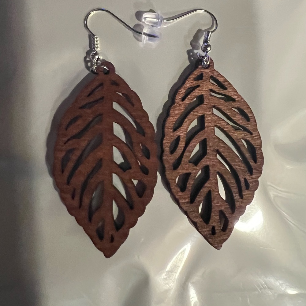 Dark Brown Leaf Shape Dangle Earrings